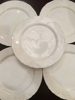 Set Of 6 Villeroy & Boch China Foglia Pattern White Dinner Plate 10 - 3/8 "