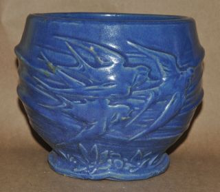 Vintage Mccoy Pottery Dark Blue Cobalt Swallows Flying Jardiniere Planter