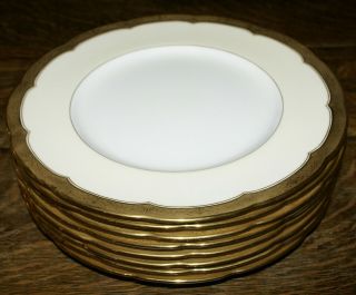 8 Minton for Tiffany & Co.  York Gold Encrusted Dinner Plates 10.  25 