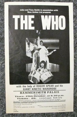 The Who Flyer / Handbill Hammersmith Palais London,  20th October 1970
