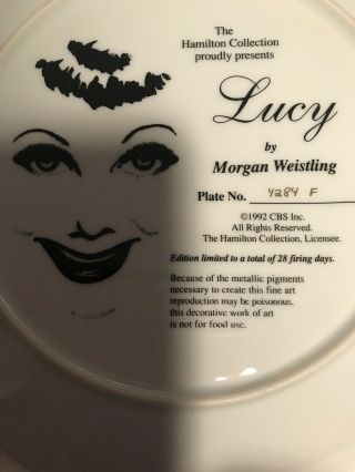 I Love Lucy 1992 Commemorative Lucille Ball Collector Plate 91/4” No Box 5