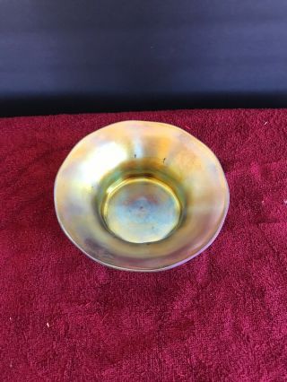 Fantastic Antique L.  C.  T Tiffany Favrile Gold Iridescent Art Glass Bowl Signed 5