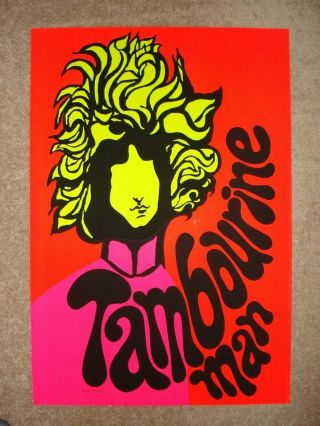 Mr.  Tambourine Man Bob Dylan Vintage Blacklight Poster Full Sized 1969
