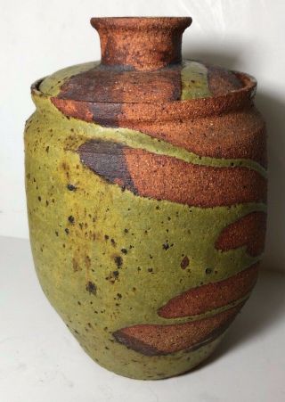 Mcm Studio Pottery Vase Jar W/lid Drip Side Firing Beatrice Beato Wood Signed