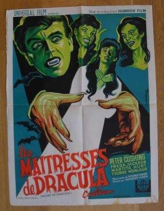 Brides Of Dracula Horror Peter Cushing French Movie Poster R60s Litho