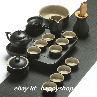 Fine Japanese Style Ceramics Tea Set Black Pottery Handmade Gongfu Tea Pot Cups