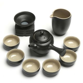 Fine Japanese Style Ceramics Tea Set Black Pottery Handmade Gongfu Tea Pot Cups 2
