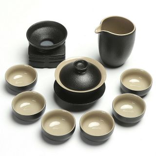 Fine Japanese Style Ceramics Tea Set Black Pottery Handmade Gongfu Tea Pot Cups 3