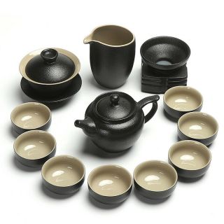 Fine Japanese Style Ceramics Tea Set Black Pottery Handmade Gongfu Tea Pot Cups 4