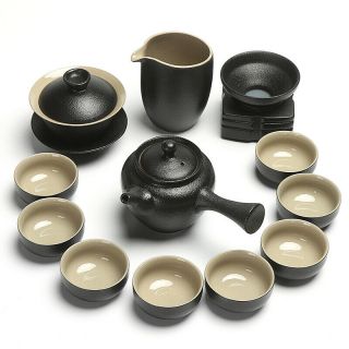 Fine Japanese Style Ceramics Tea Set Black Pottery Handmade Gongfu Tea Pot Cups 5