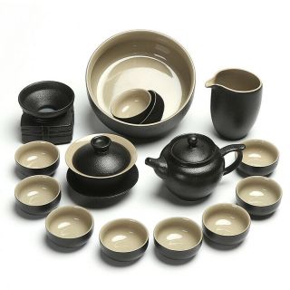 Fine Japanese Style Ceramics Tea Set Black Pottery Handmade Gongfu Tea Pot Cups 6