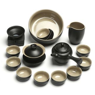 Fine Japanese Style Ceramics Tea Set Black Pottery Handmade Gongfu Tea Pot Cups 7