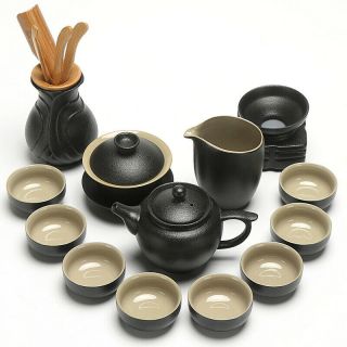 Fine Japanese Style Ceramics Tea Set Black Pottery Handmade Gongfu Tea Pot Cups 8