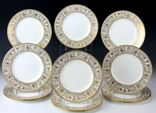 12 Wedgwood English Fine Bone China Gold Florentine Porcelain Salad Plates Lma
