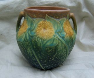 1930 Roseville Sunflower 5 1/2 Inch Vase Arts & Crafts Pottery 3