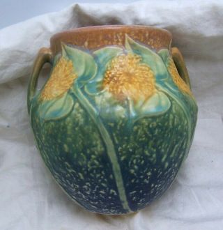1930 Roseville Sunflower 5 1/2 Inch Vase Arts & Crafts Pottery 7