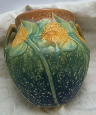 1930 Roseville Sunflower 5 1/2 Inch Vase Arts & Crafts Pottery 8