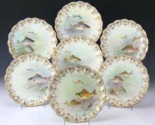 Set Of 7 Royal Doulton C.  Hart Signed Hand Painted Porcelain Fish Plates Nr Lma