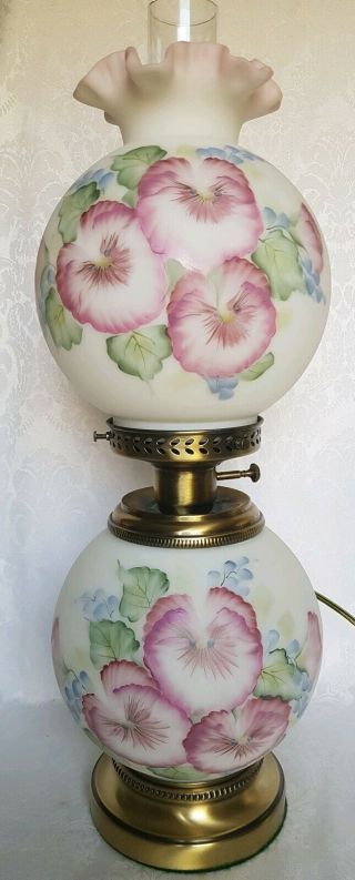Fenton Double Globe Gone With The Wind Hand Painted & Signed By ARTIST Lamp 2