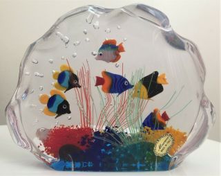 Murano Italian Art Glass Fish Bowl Tank Aquarium Coral Two Stickers 5 Lbs Plus