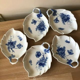 Lovely Set Of 5 Royal Copenhagen Blue Flower Flowers Leaf Shaped Dishes