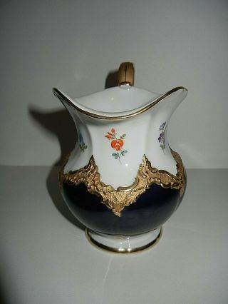 LARGE MEISSEN B FORM CREAMER HEAVY GOLD,  COBALT AND FLORAL 1ST QUALITY 3