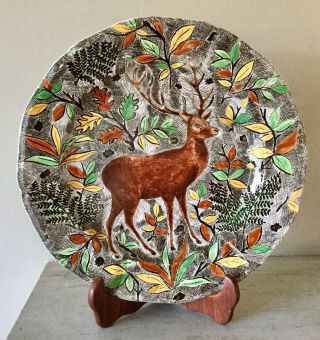 Gien 13.  5 " Chop Plate/platter Rambouillet Stag Hand Painted - Retail $410 - 1
