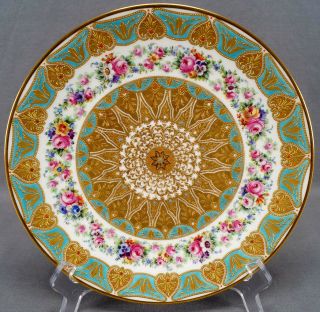 Carl Thieme Dresden Hand Painted Gold Encrusted & Jeweled Floral Plate C.  1901 B