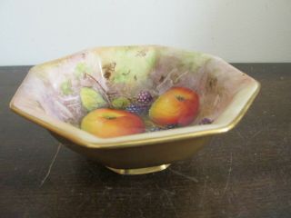 Antique Royal Worcester England Signed A.  Shuck Handpainted Fruit Dish Bowl Gold