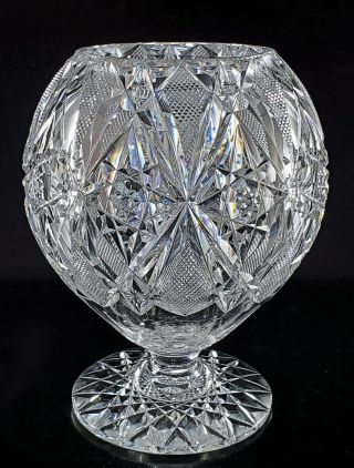 Abp Cut Glass Hawkes Priscilla Footed Rose Bowl,  Signed,