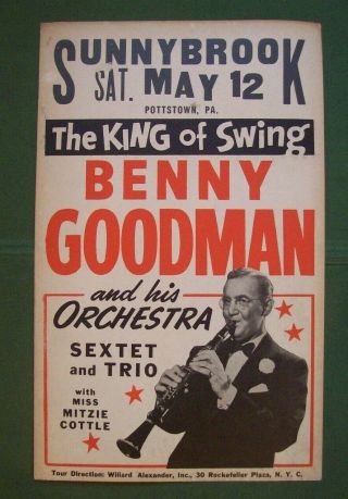 Vintage Benny Goodman Big Band Concert Poster Sunnybrook Pottstown Pa - Last One
