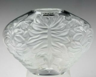 Vtg Lalique France Art Glass Crystal Deco Stylized Fern Ivy Mantle Vase Nr Hld
