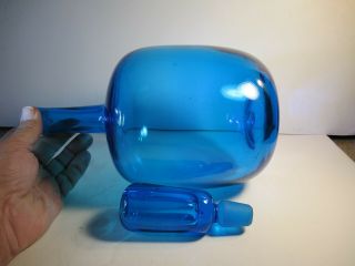 VTG Blenko Large Blue Decanter With Rounded Base & Long Neck Decanter Bottle Set 3