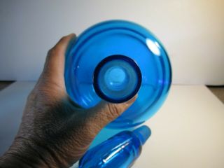 VTG Blenko Large Blue Decanter With Rounded Base & Long Neck Decanter Bottle Set 5