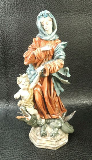 Tiziano Galli Italian Porcelain Madonna And Child Figurine Destroy On The Dragon