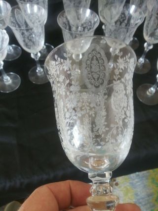 14 Etched Crystal Glasses Stemware Elegant Flowers Fostoria Cambridge Hiesy