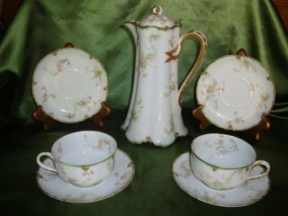 Antique Haviland Limoges Chocolate Coffee Tea Pot & 2 Cups Set,  Princess 57