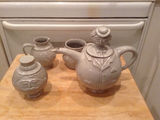 Perfect Jonathan Adler Art Pottery Teapot Mug Creamer Lidded Sugar Man Woman