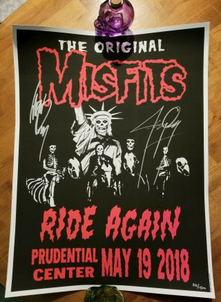 Misfits Ride Again Og Autographed Poster Glen Danzig Jerry Only Newark Nj