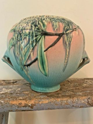 Roseville Art Pottery Moss 6 " Bowl Jardiniere 290 - 6 Blue And Pink
