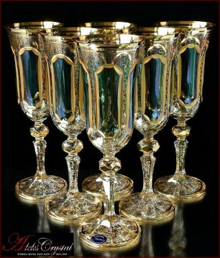 Bohemia Crystal Champagne Glasses 21 Cm,  180 Ml,  Versal Izumrud 6 Pc