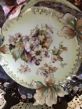 ANTIQUE R.  S.  GERMANY FLORAL CAKE PLATE EMBOSSED WITH CUT OUT HANDLES HALLMARKED 11
