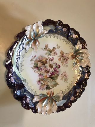 Antique R.  S.  Germany Floral Cake Plate Embossed With Cut Out Handles Hallmarked