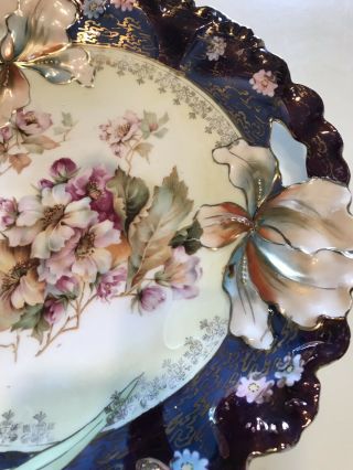 ANTIQUE R.  S.  GERMANY FLORAL CAKE PLATE EMBOSSED WITH CUT OUT HANDLES HALLMARKED 4
