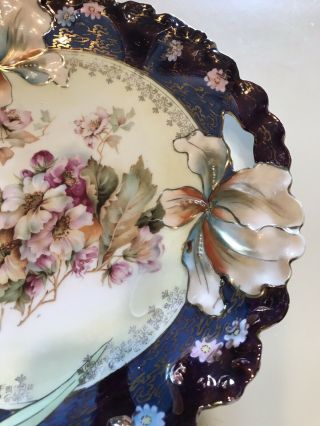 ANTIQUE R.  S.  GERMANY FLORAL CAKE PLATE EMBOSSED WITH CUT OUT HANDLES HALLMARKED 6