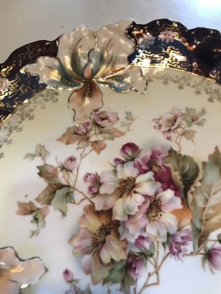 ANTIQUE R.  S.  GERMANY FLORAL CAKE PLATE EMBOSSED WITH CUT OUT HANDLES HALLMARKED 7