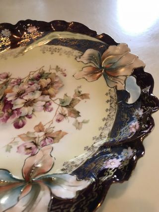 ANTIQUE R.  S.  GERMANY FLORAL CAKE PLATE EMBOSSED WITH CUT OUT HANDLES HALLMARKED 8