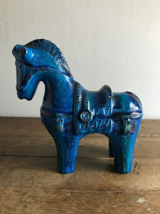 Vintage 1960s Also Londi Bitossi Rimini Blue Horse Italian Pottery
