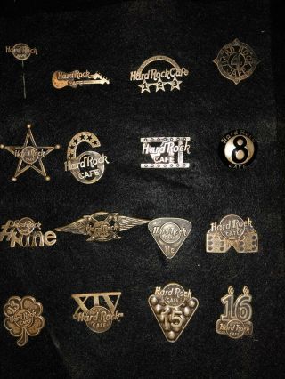 Set 1 - 16 Hard Rock Cafe Staff Anniversary Pins - Antique Sterling