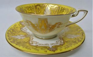 Vintage Royal Worcester Yellow & Gold Beaded 5 Cups & 6 Saucers R942